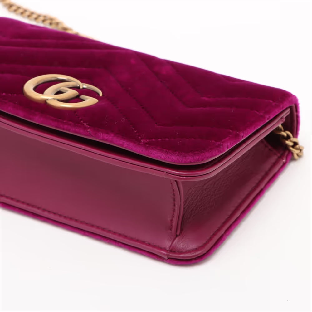 Gucci GG Marmont Velour Leather Chain Shoulder Bag Purple