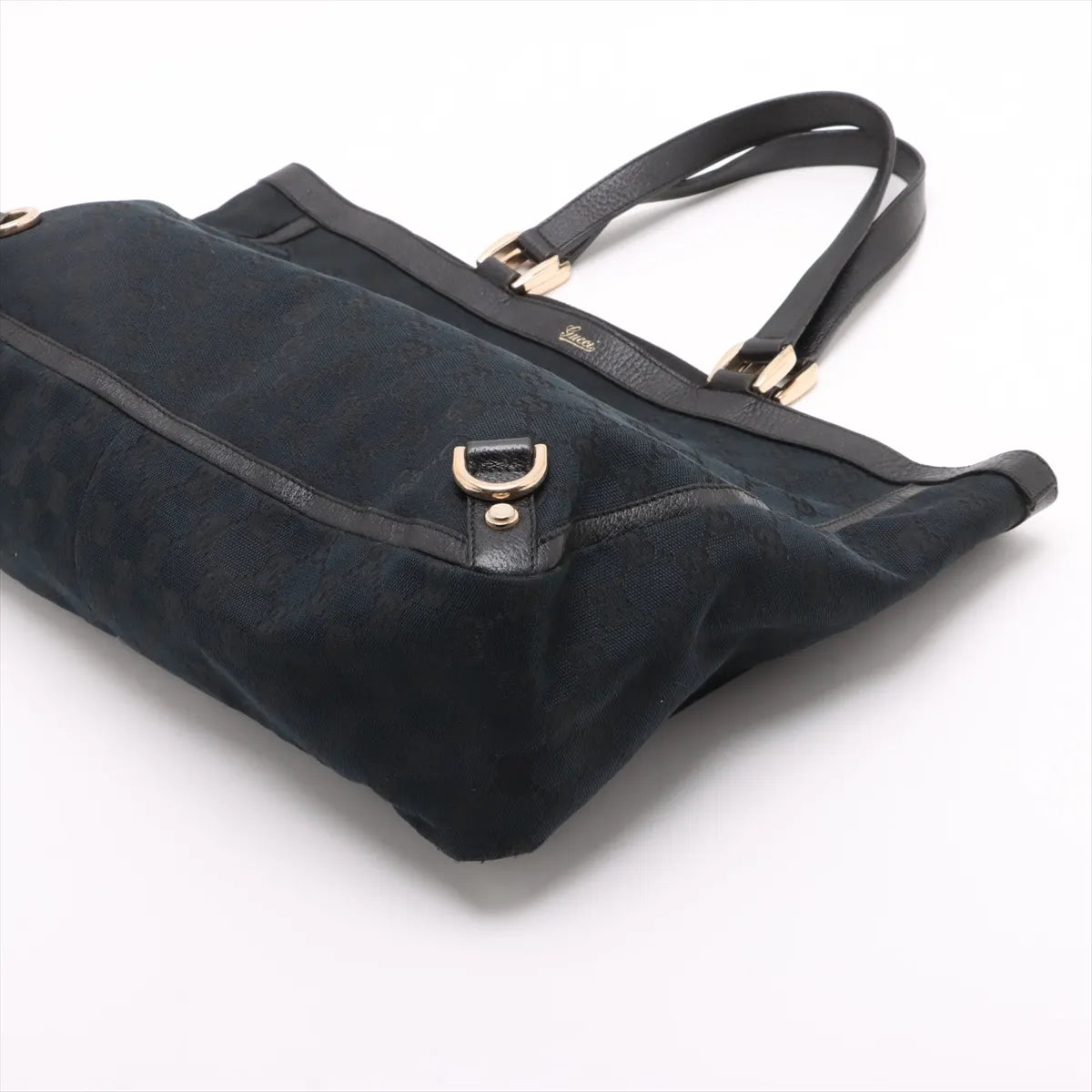 Gucci GG Logo Canvas Leather Tote Bag Black