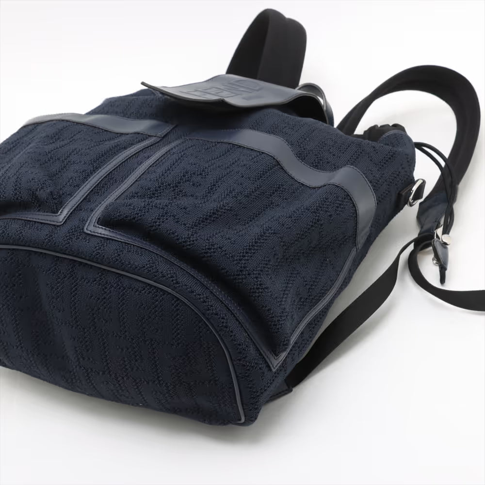 Fendi FF Jacquard Medium Canvas Leather Backpack Navy Blue