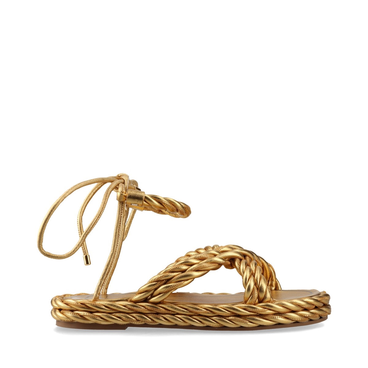 Valentino Garavani Patent Leather Twist Criss Cross Sandal Gold