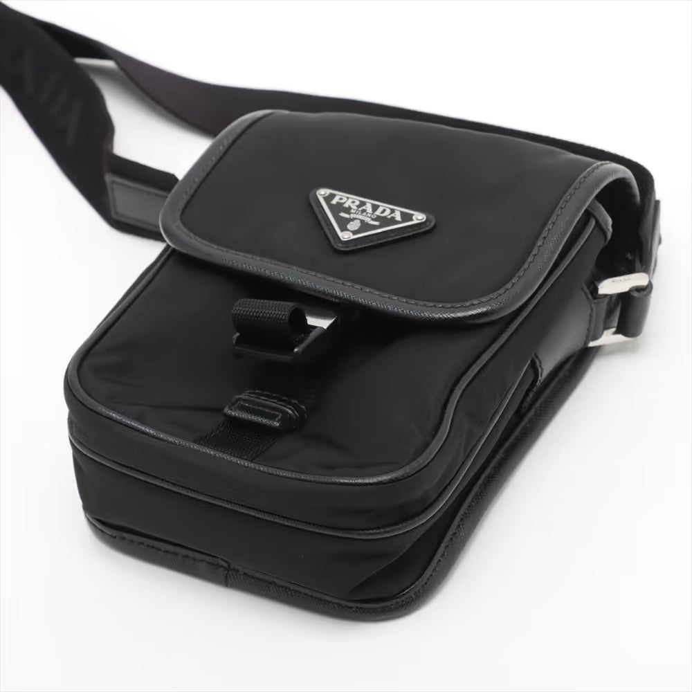 Prada Tessuto Nylon Leather Shoulder Bag Black
