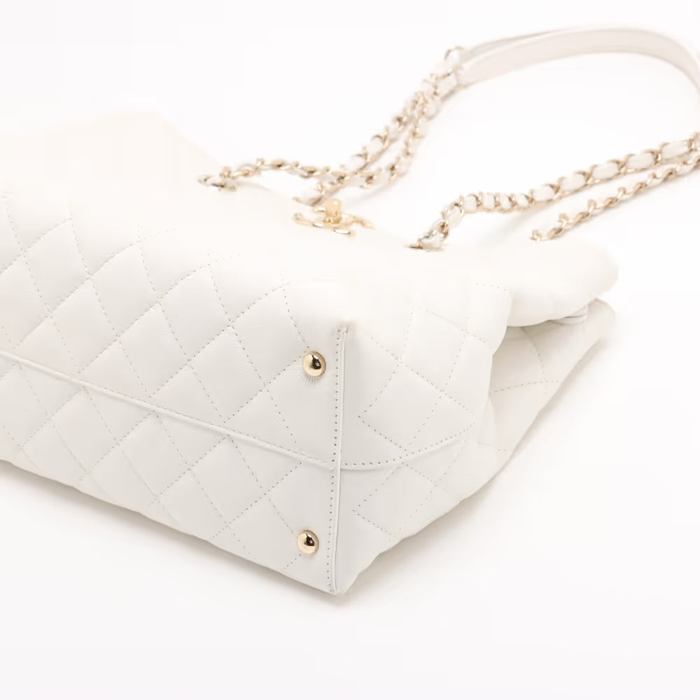 Chanel CC Logo Matelasse Caviar Skin Chain Tote Bag White
