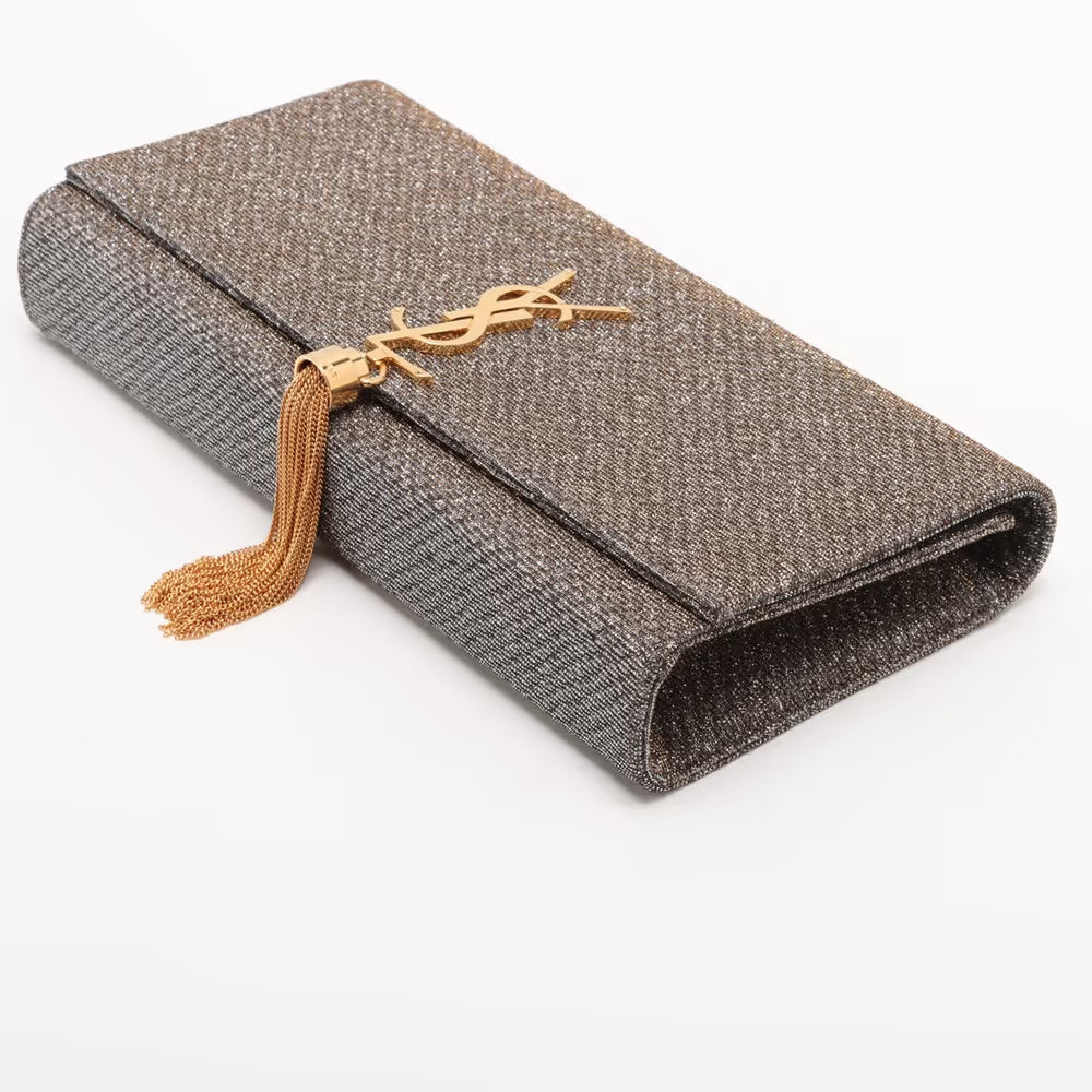 Saint Laurent Paris Kate Fabric x Lame Clutch Bag Silver x Gold