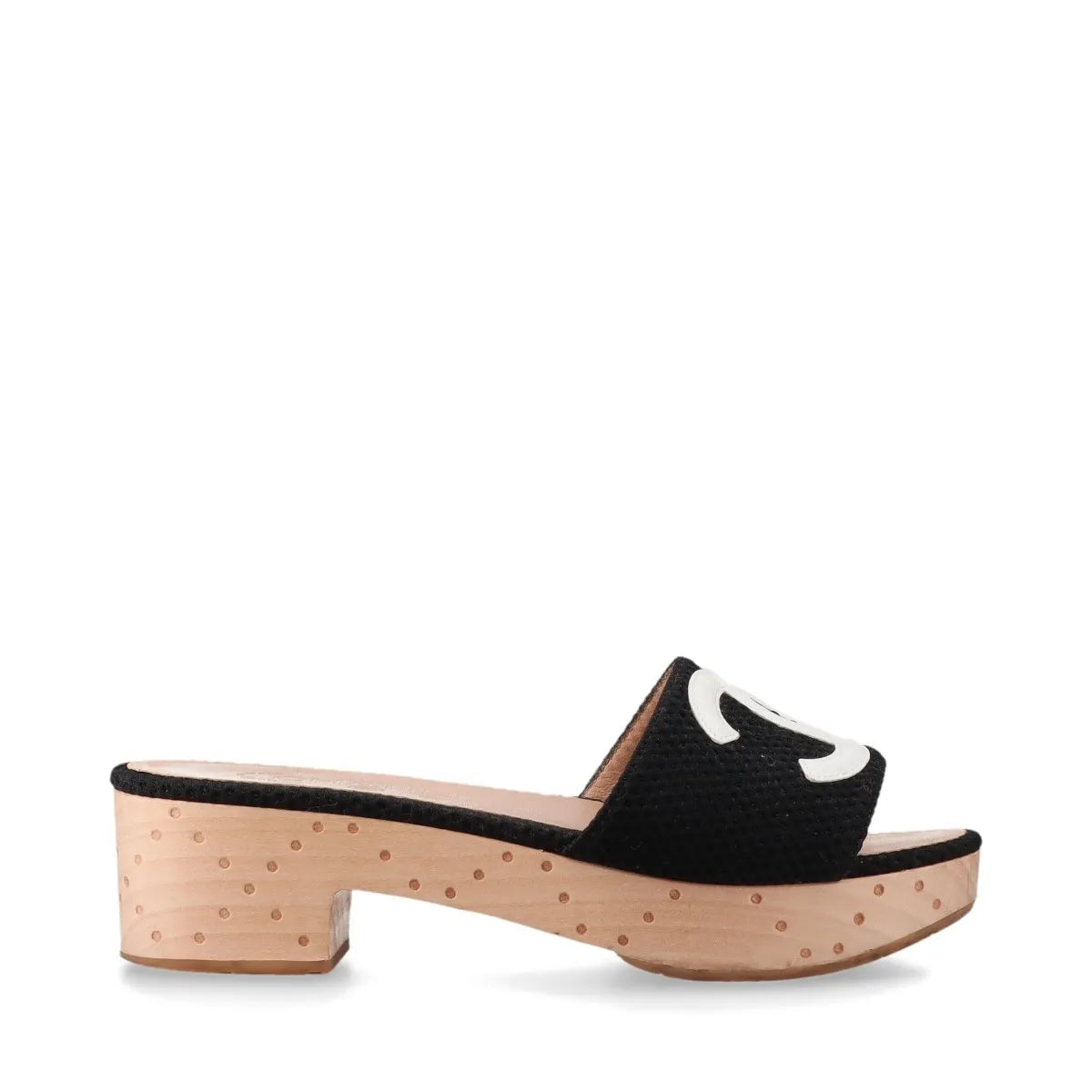 Chanel CC Logo Fabric Block Sandal Black