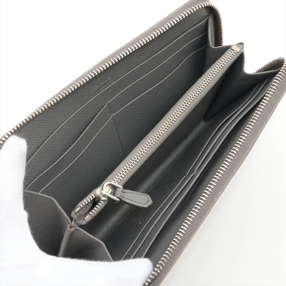 Prada Saffiano Leather Zip Round Wallet Gray