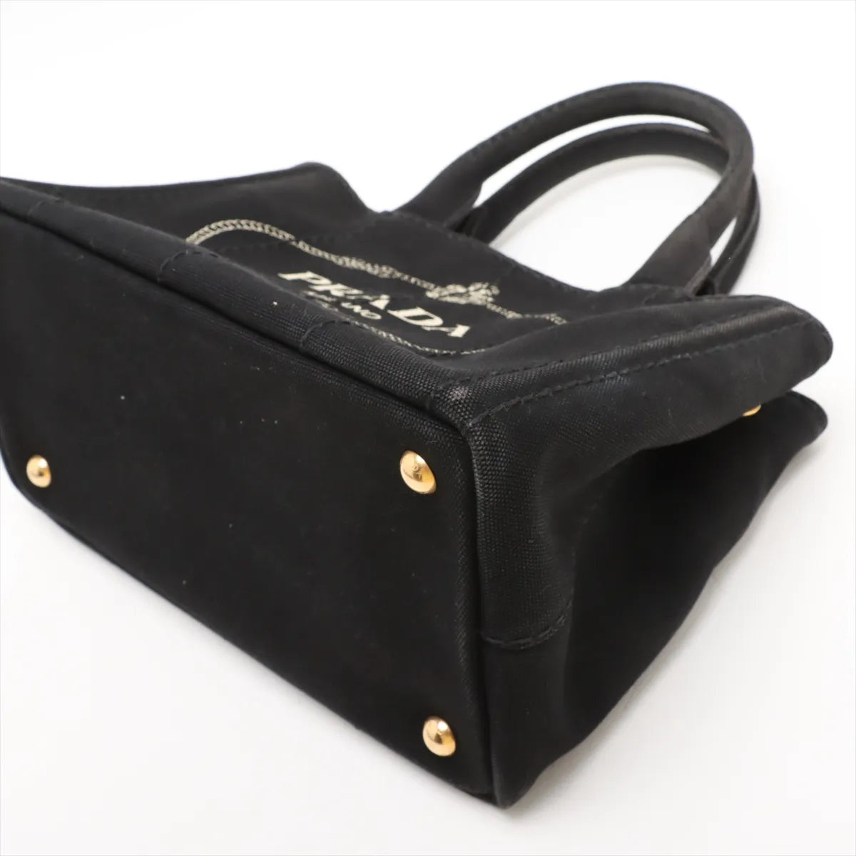 Prada Canapa Canvas x Leather Two-Way Handbag Black