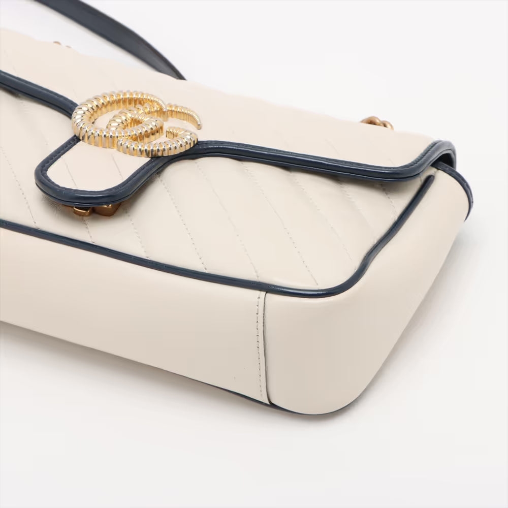 Gucci GG Marmont Leather Chain Shoulder Bag White x Navy