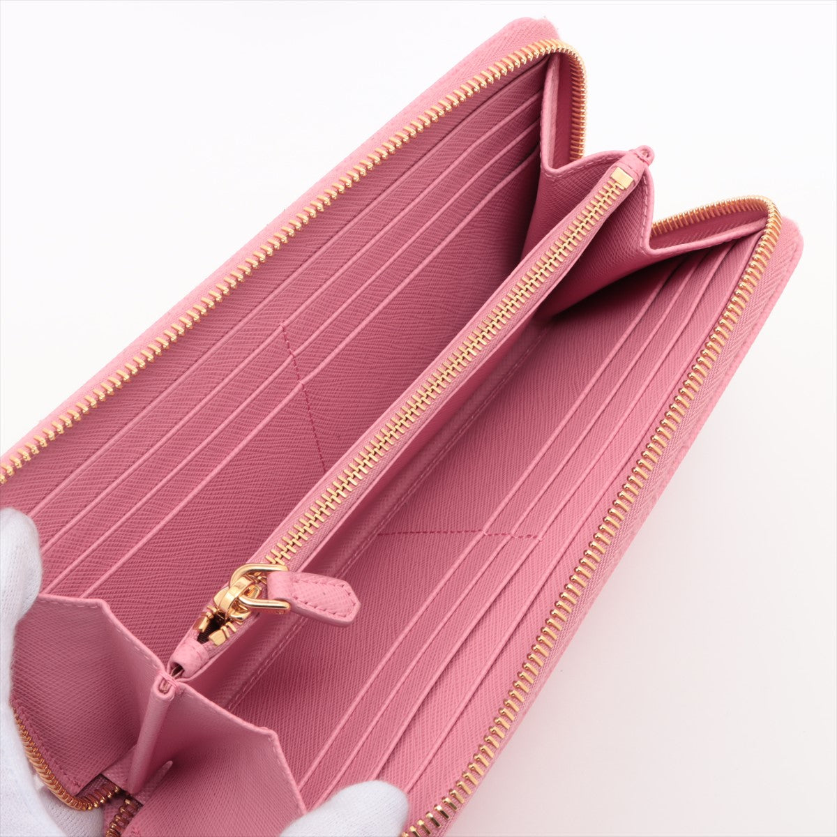 Prada Saffiano Leather Zippy Long Wallet Pink