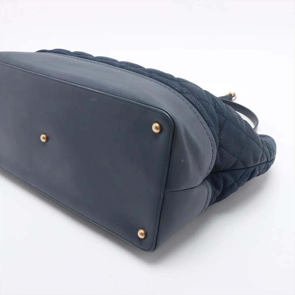 Chanel Matelasse Caviar Skin Two-Way Tote Bag Navy Blue