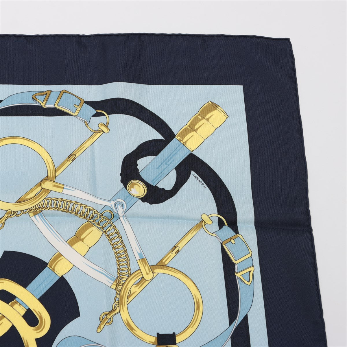 Hermès Eperon d'or Golden Spur Scarf  Navy Blue