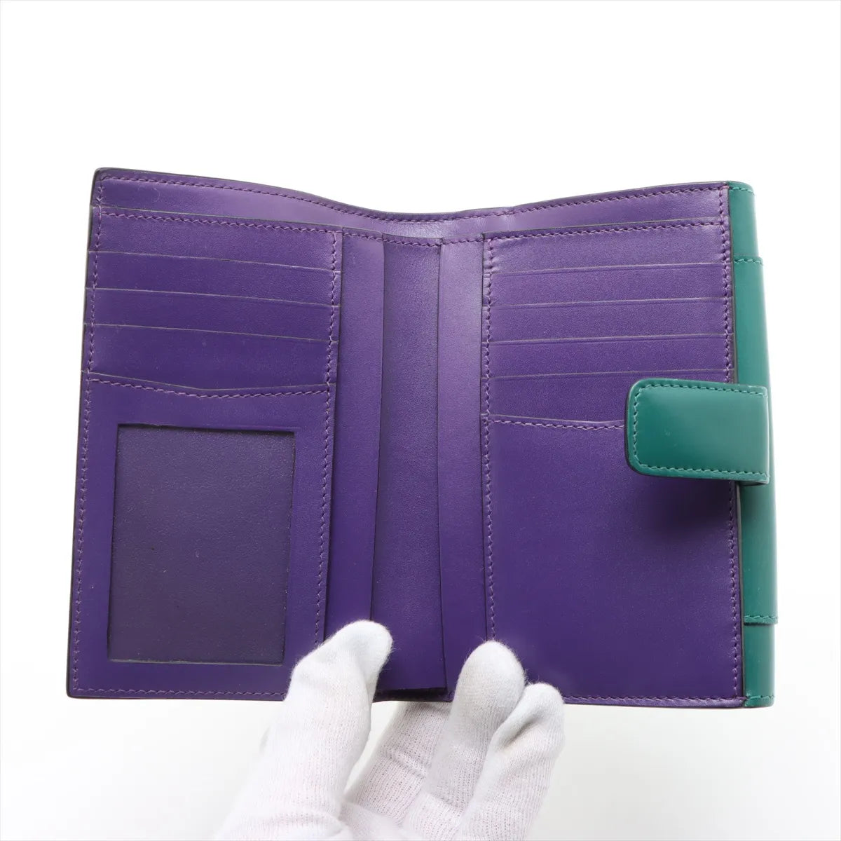 Bvlgari Serpenti Leather Compact Wallet Green x Purple