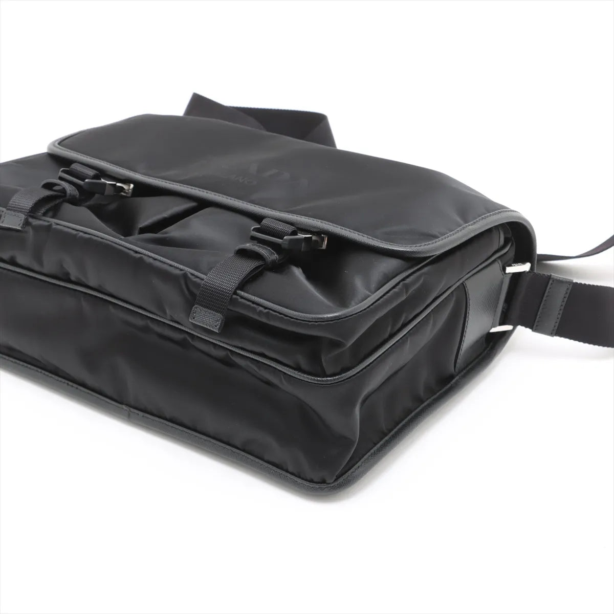 Prada Tessuto Nylon Leather Shoulder Bag Black