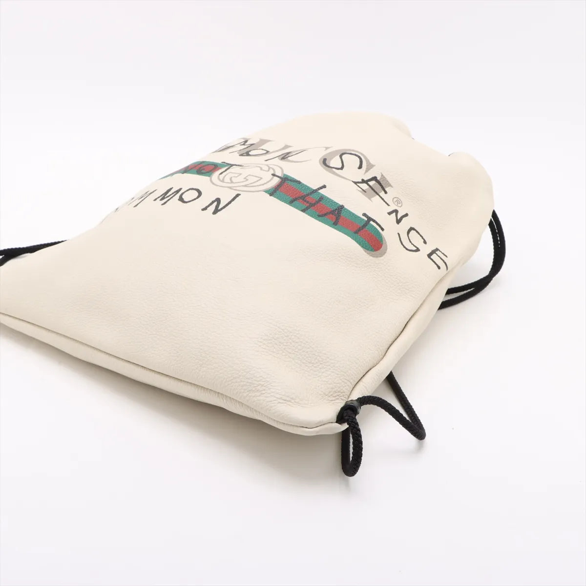 Gucci GG Logo Drawstring Leather Backpack White