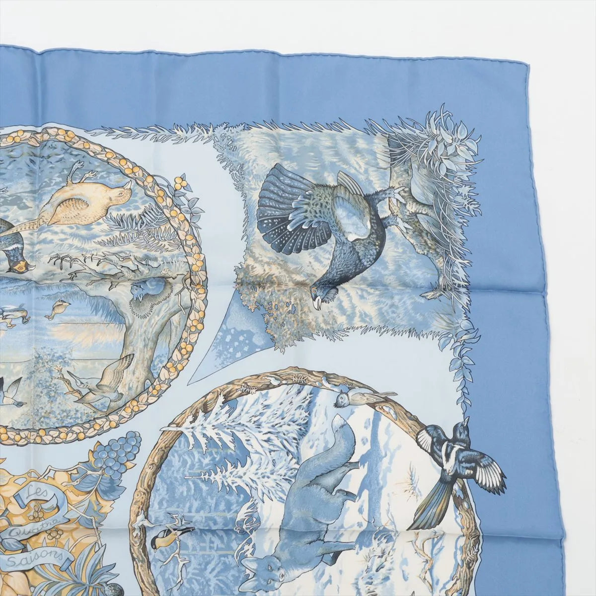 Hermès Carré 90 Les Quatre Saisons Four Seasons Silk Scarf Light Blue