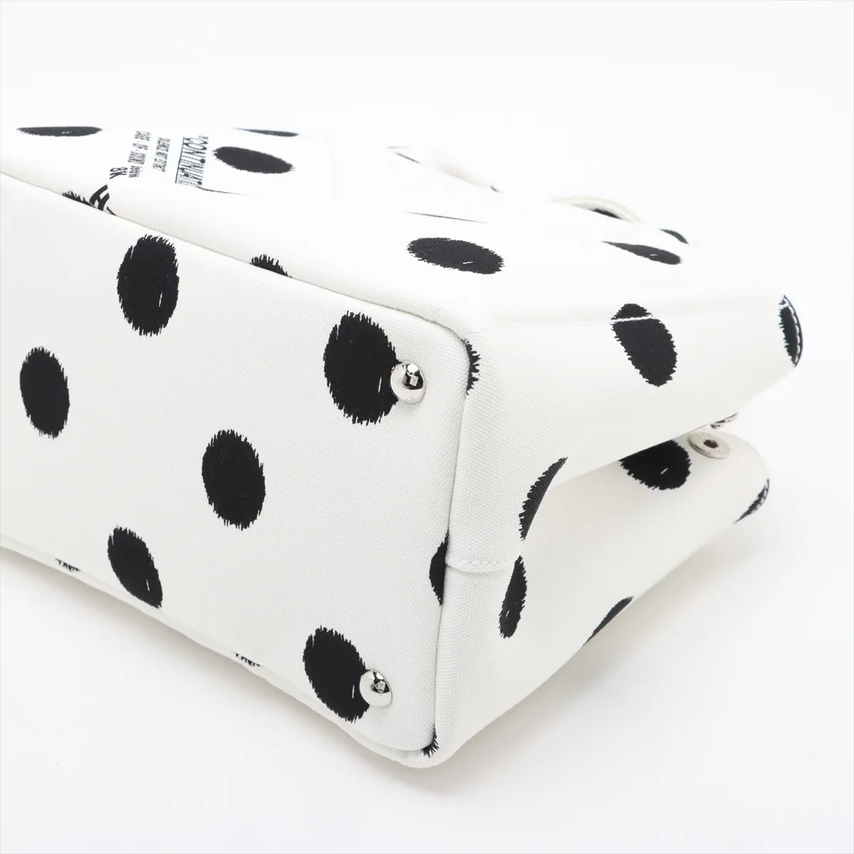 Prada Canapa Black Polka Dot Two-Way Handbag White