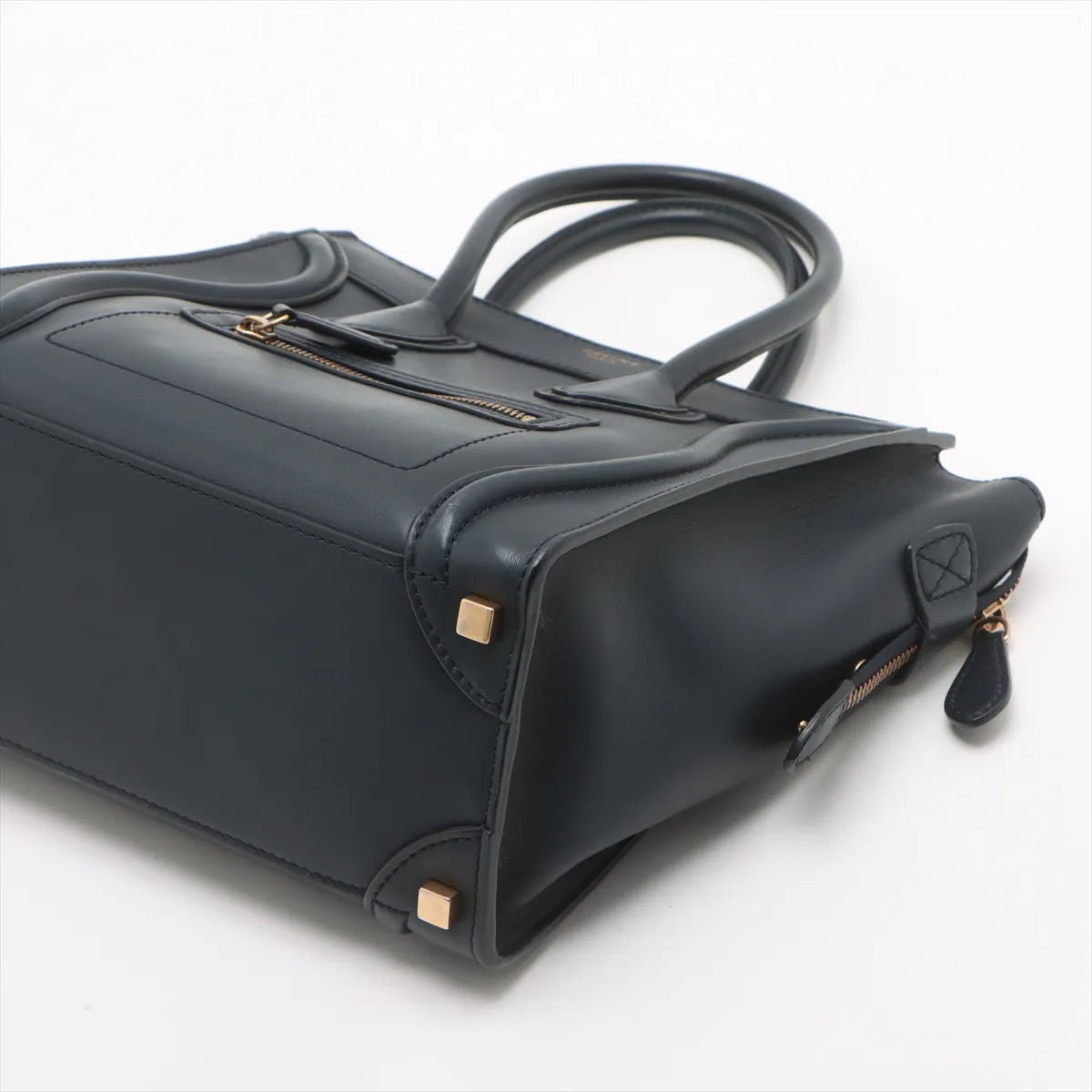 Celine Luggage Micro Shopper Leather Hand bag Navy Blue