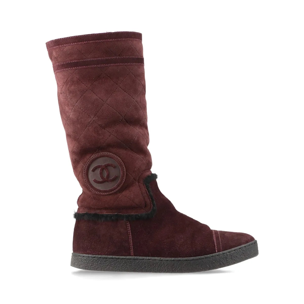 Chanel CC Logo Mouton Long Boots Bordeaux