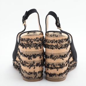 Designer Jimmy Choo Canvas Leather Wedge Sandal Black