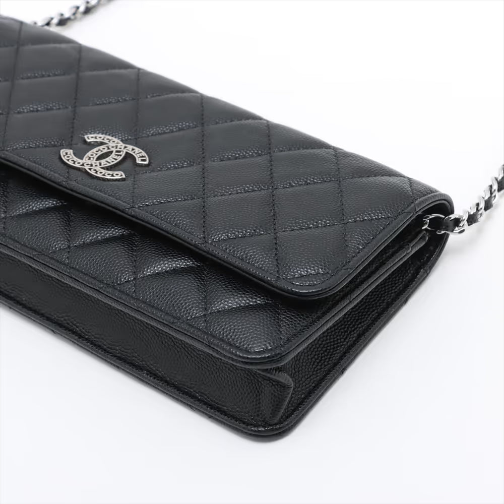 Chanel CC Logo Matelasse Caviar Skin Chain Shoulder Bag Black