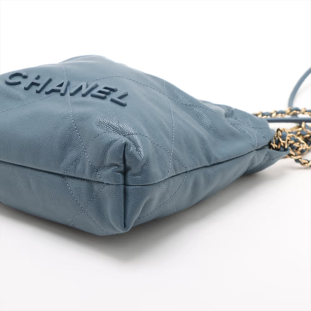 Chanel 22 Mini Caviar Skin Chain Shoulder Bag Blue