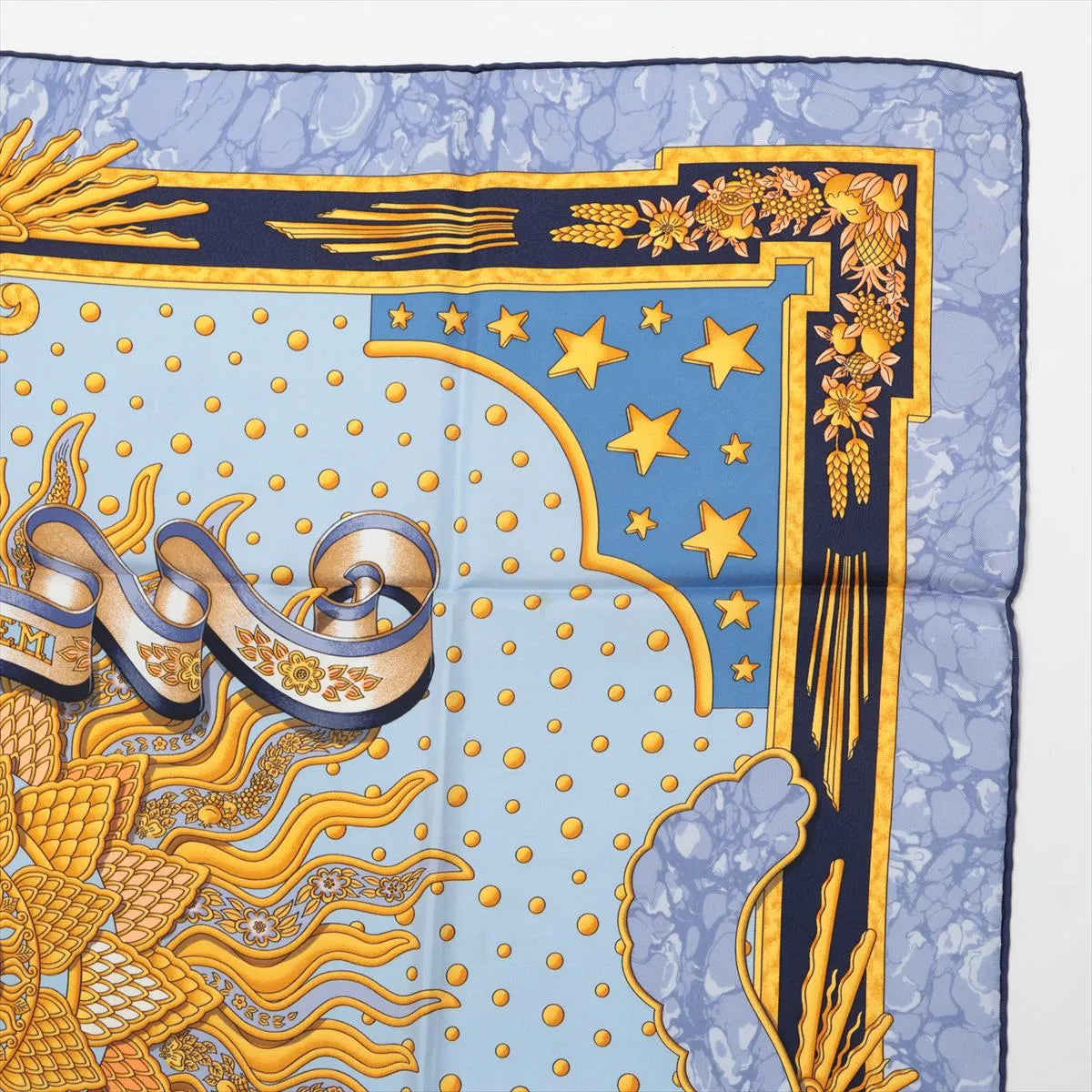 Hermes Carre 90 Carpe Diem Enjoy Today's Day Silk Scarf Yellow × Light Blue
