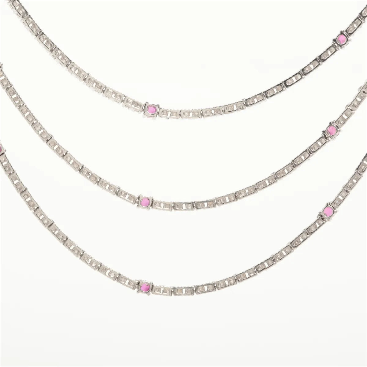 Ruby Diamond Station Layered Necklace White Gold