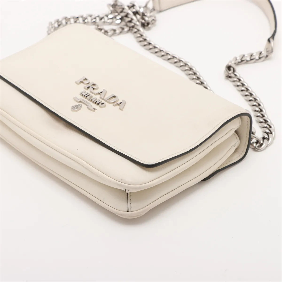 Prada Leather Chain Shoulder Bag White