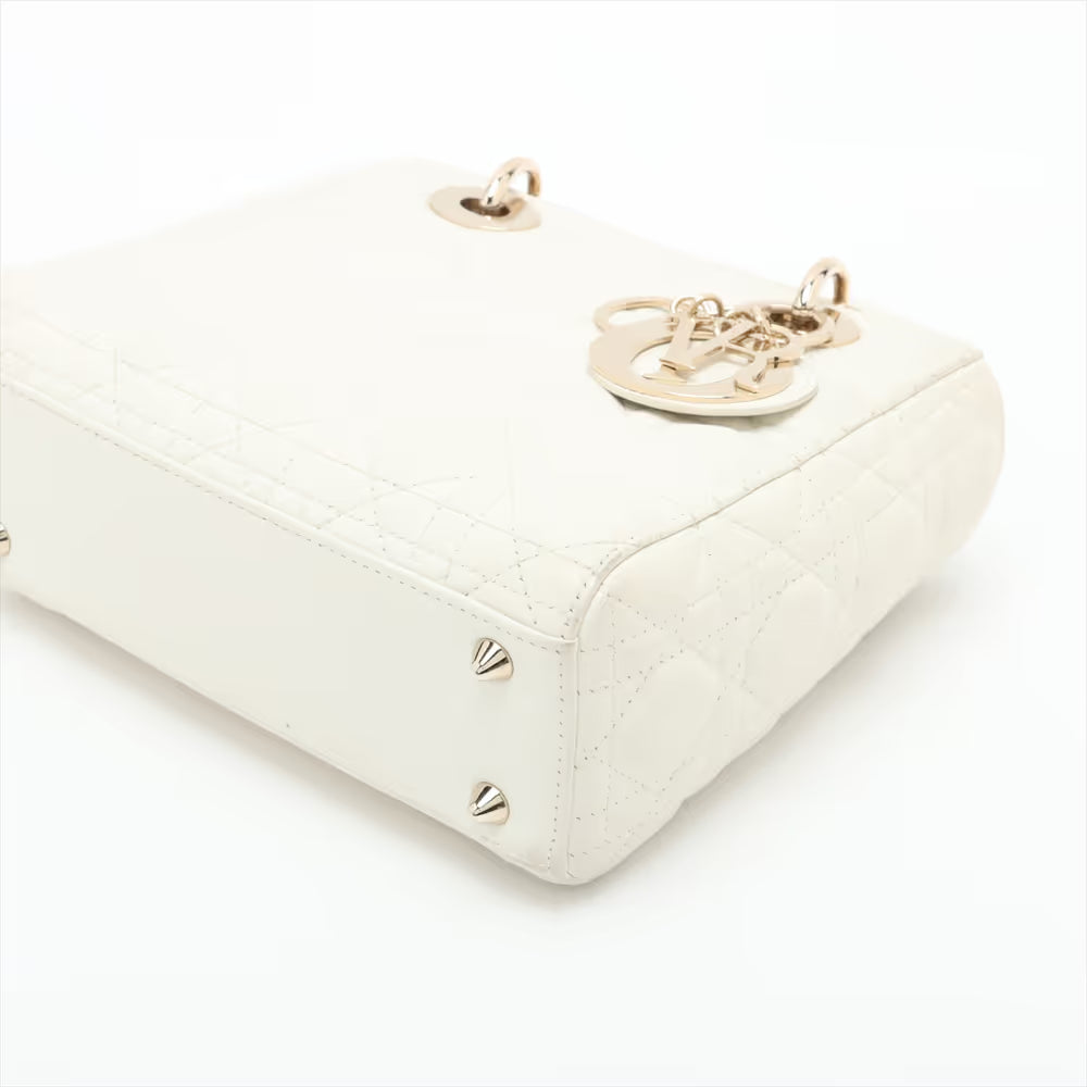 Christian Dior Cannage My Lady Dior Leather Two-Way Handbag White