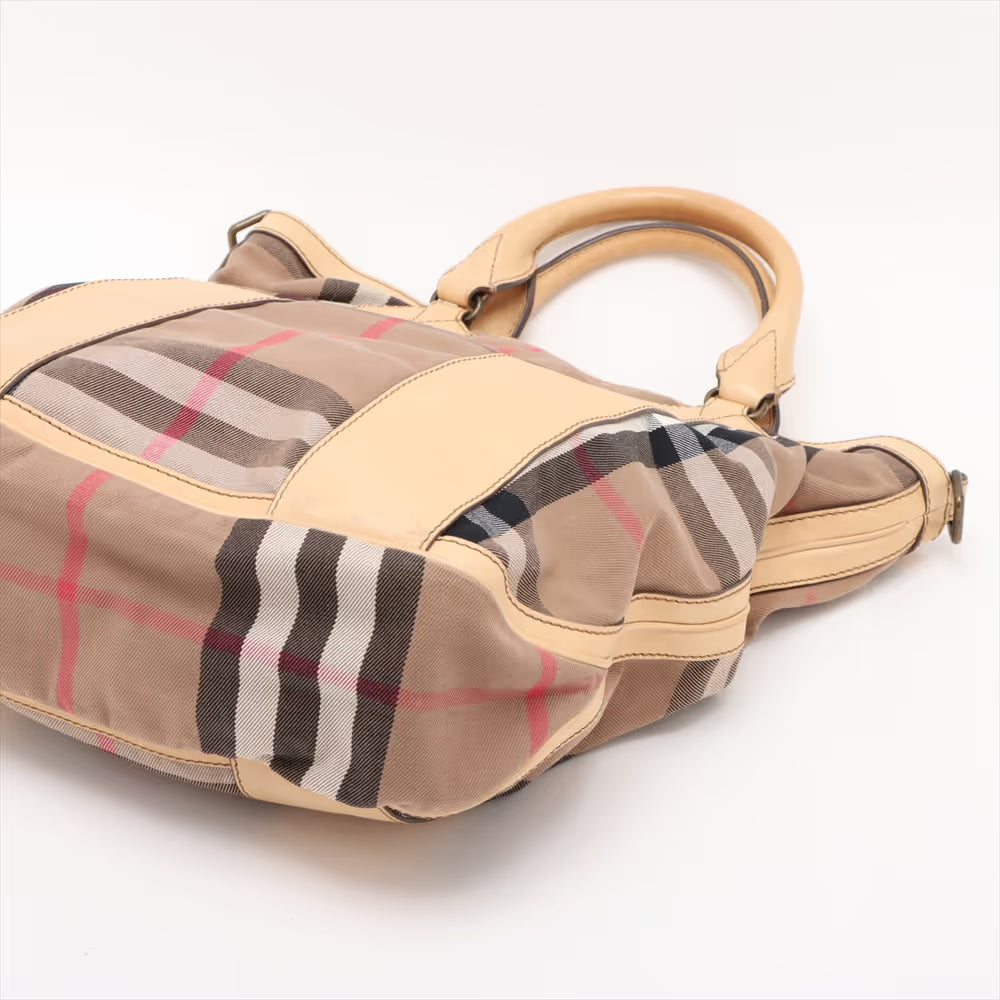 Burberry Nova Check Canvas Leather Two-Way Handbag Beige