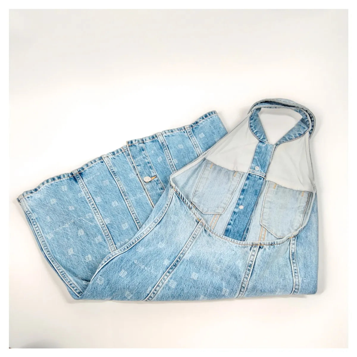 Givenchy Backless Neck Halter Cotton Denim Dress Blue