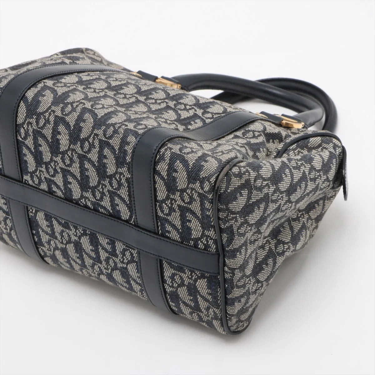 Christian Dior Trotter Canvas Leather Handbag Gray x Navy