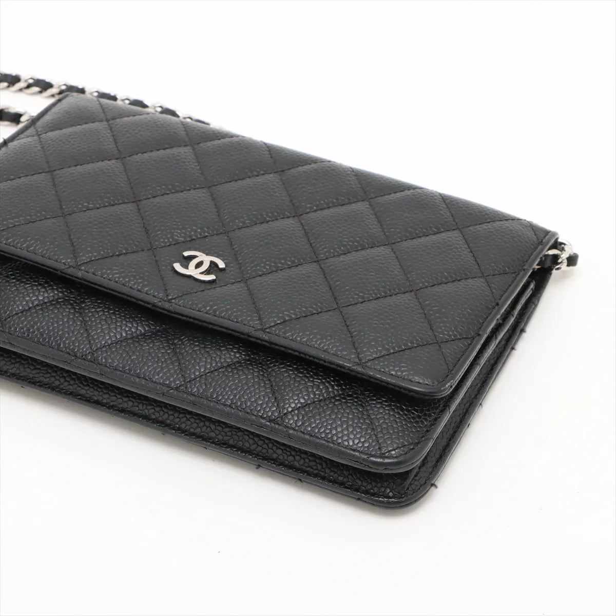 Chanel CC Logo Matelasse Caviar Skin Chain Wallet Black