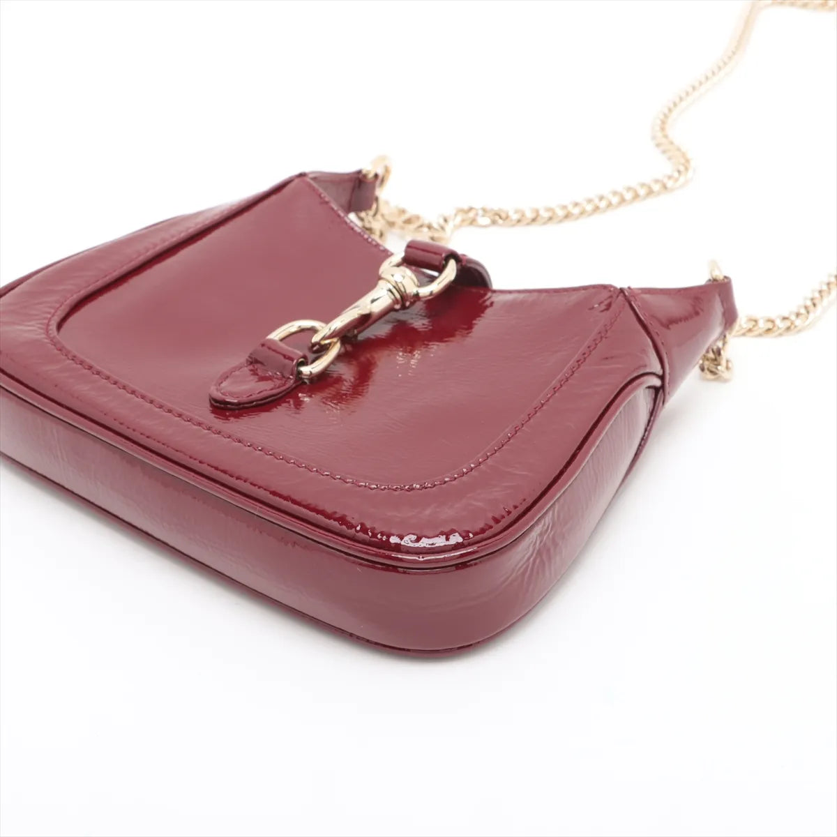 Gucci Jackie Notte Patent Leather Chain Shoulder Bag Red Lacquer