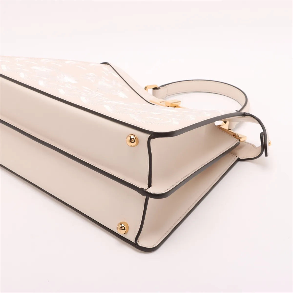 Fendi Peekaboo ISeeU Medium Leather Embroidery Two-Way Handbag Beige