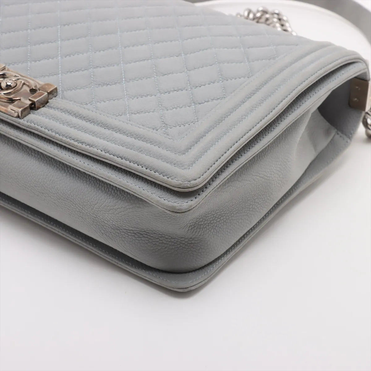 Chanel Boy Large Caviar Skin Chain Shoulder Bag Blue Gray