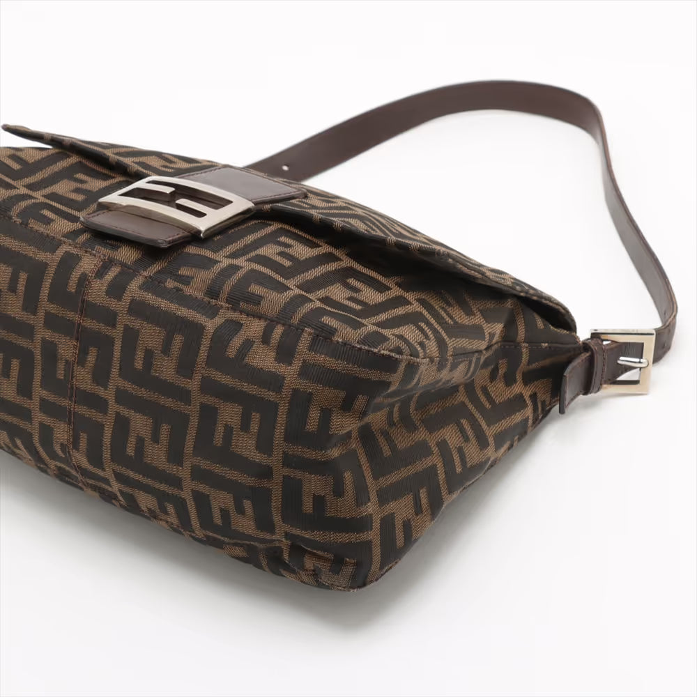 Fendi Zucca Mamma Baguette Canvas Leather Shoulder Bag Brown