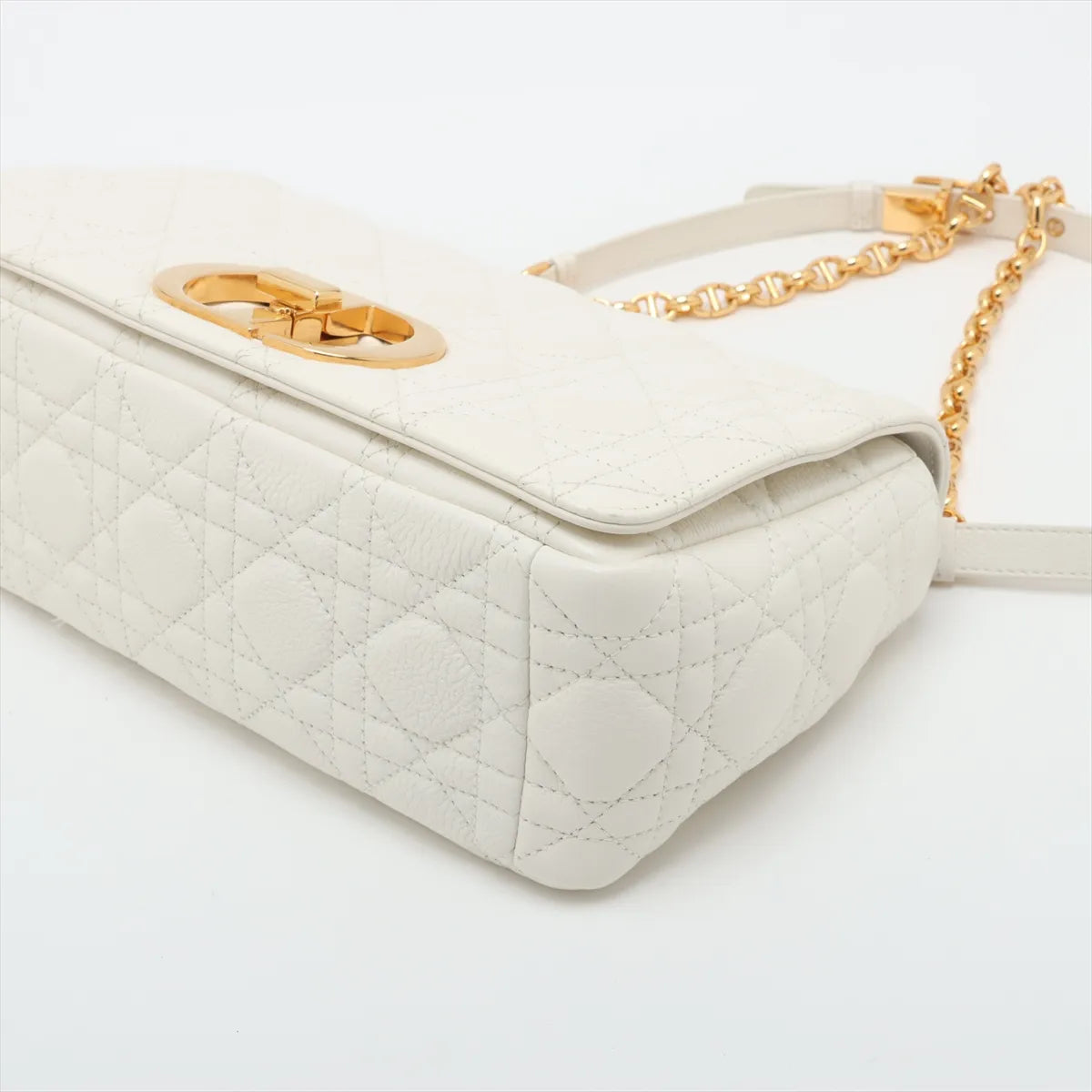 Christian Dior Cannage Caro Leather Chain Shoulder Bag White
