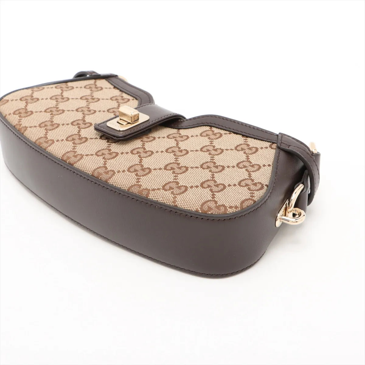 Gucci GG Supreme Moonside Canvas Leather Shoulder Bag Beige×Brown