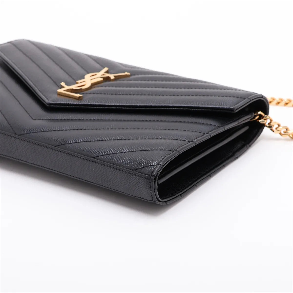 Saint Laurent Paris Cassandre Leather Wallet on Chain Black