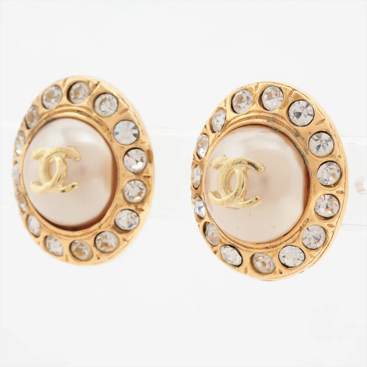 Chanel CC Logo Rhinestone x Imitation Pearl Clip-on Earring