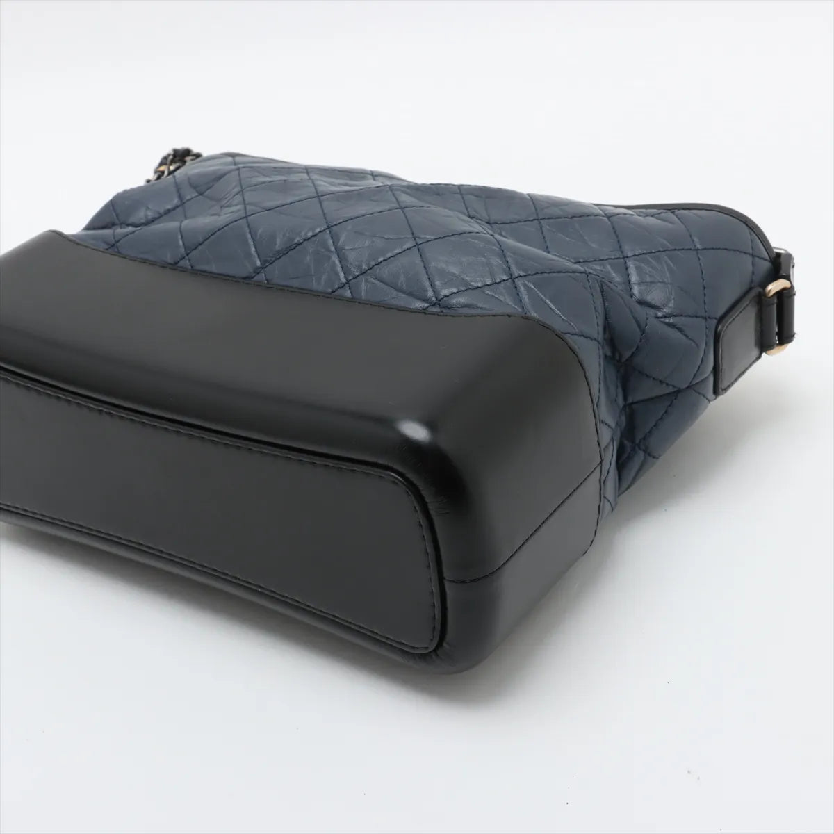 Chanel Vintage Gabrielle Doo Calf Chain Shoulder Bag Navy Blue x Black