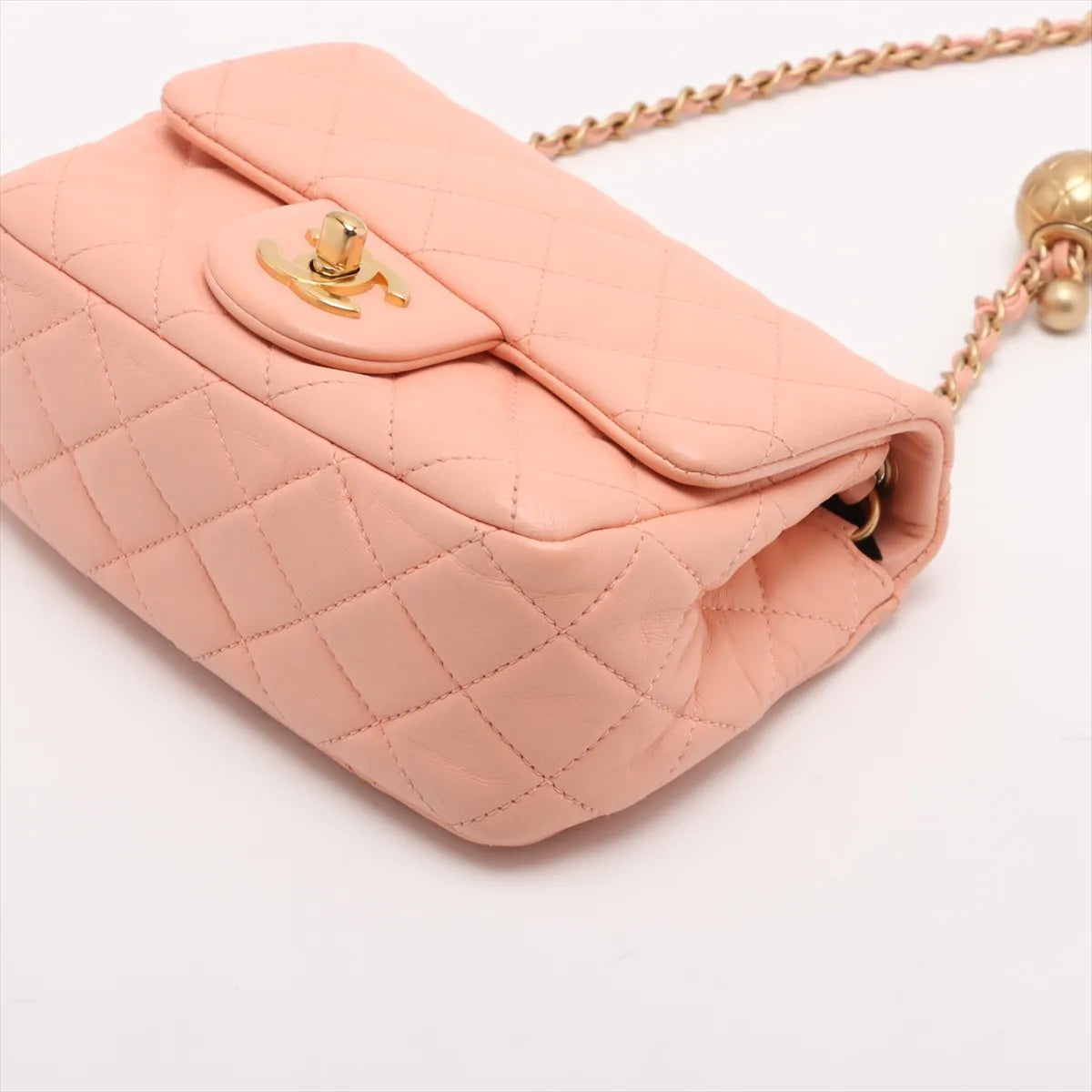 Chanel CC Logo Mini Matelasse Lambskin Coco Ball Single Flap Single Chain Bag Pink Salmon