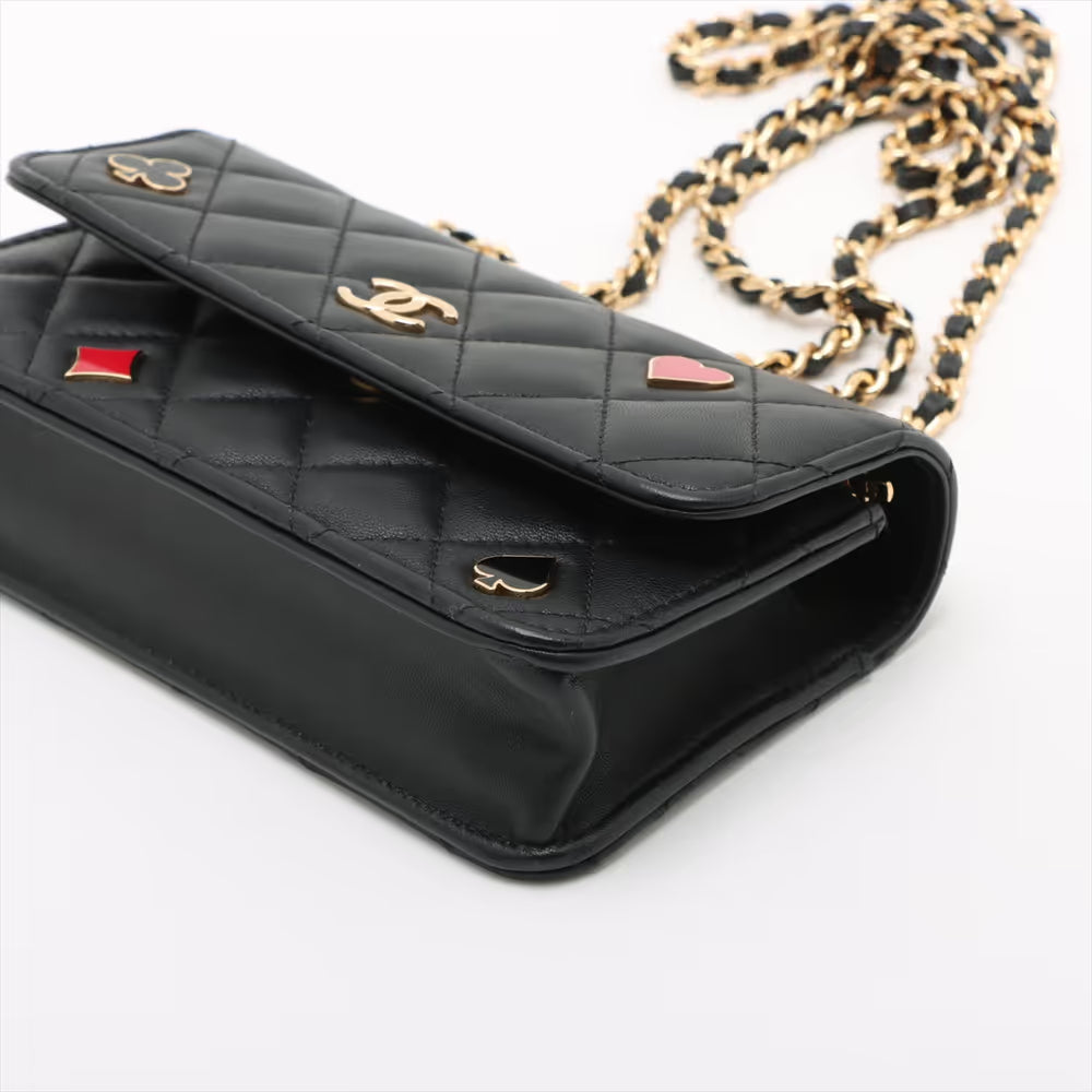 Chanel CC Logo Playings Cards Matelasse Lambskin Single Flap Single Chain Bag Black