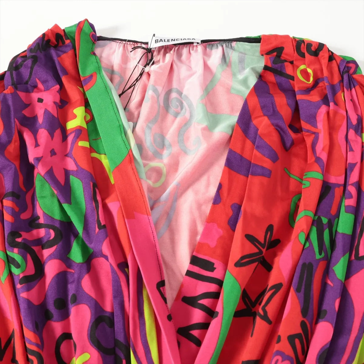 Balenciaga Rayon Long Sleeve Dress Multicolor