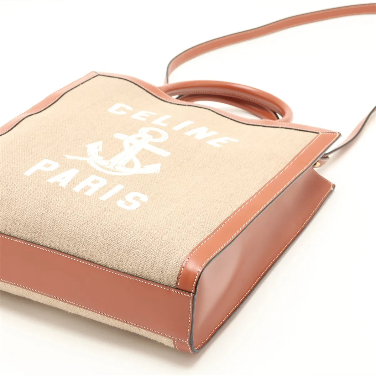 Celine Vertical Cabas Canvas Leather Two-Way Handbag Brown