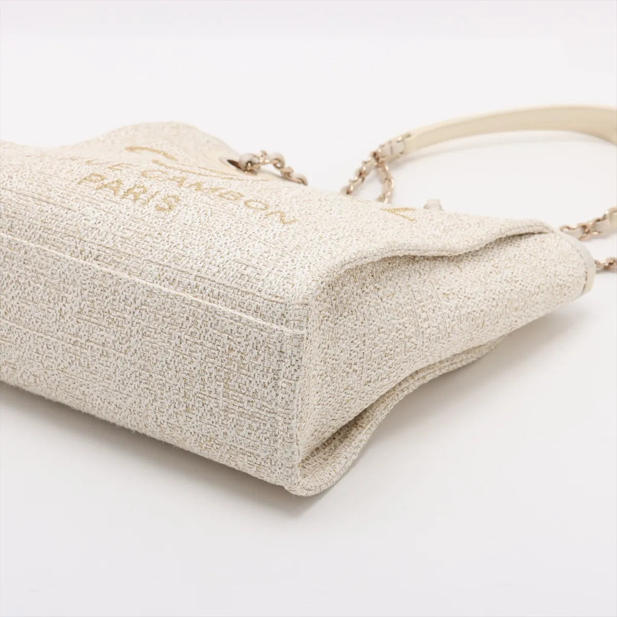 Chanel Deauville PM Tweed Leather Chain Tote Bag White
