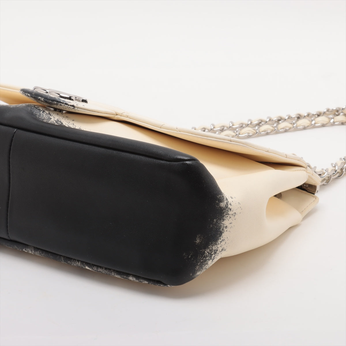 Chanel CC Logo Blizzard Matelasse Lambskin Chain Zip Top Flap Bag Black × White