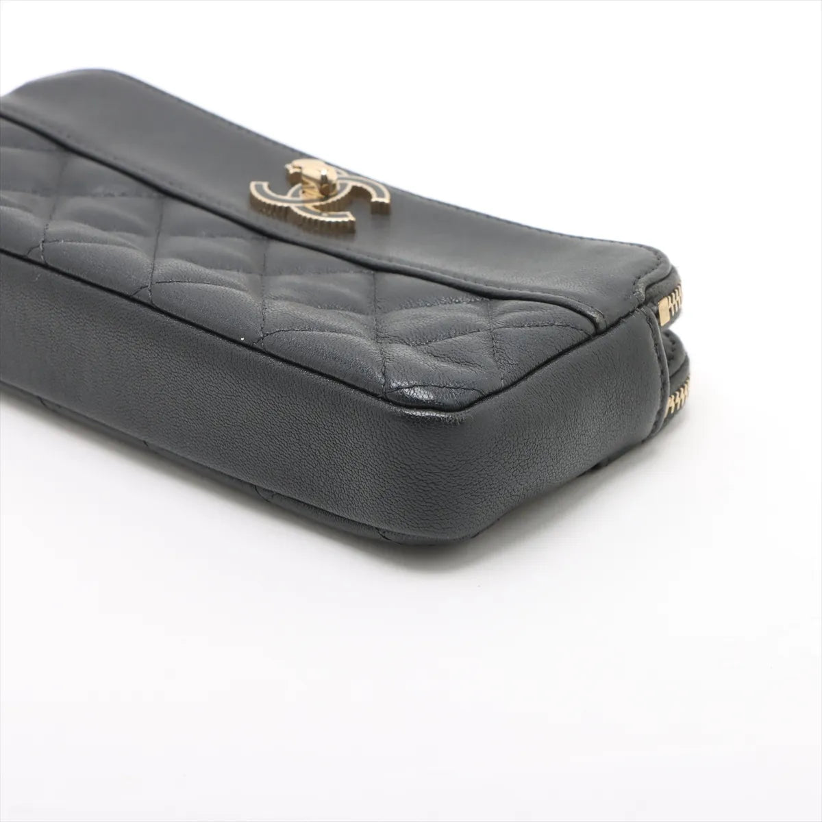 Chanel CC Logo Matelasse Mademoiselle Lambskin Wallet On Chain Black