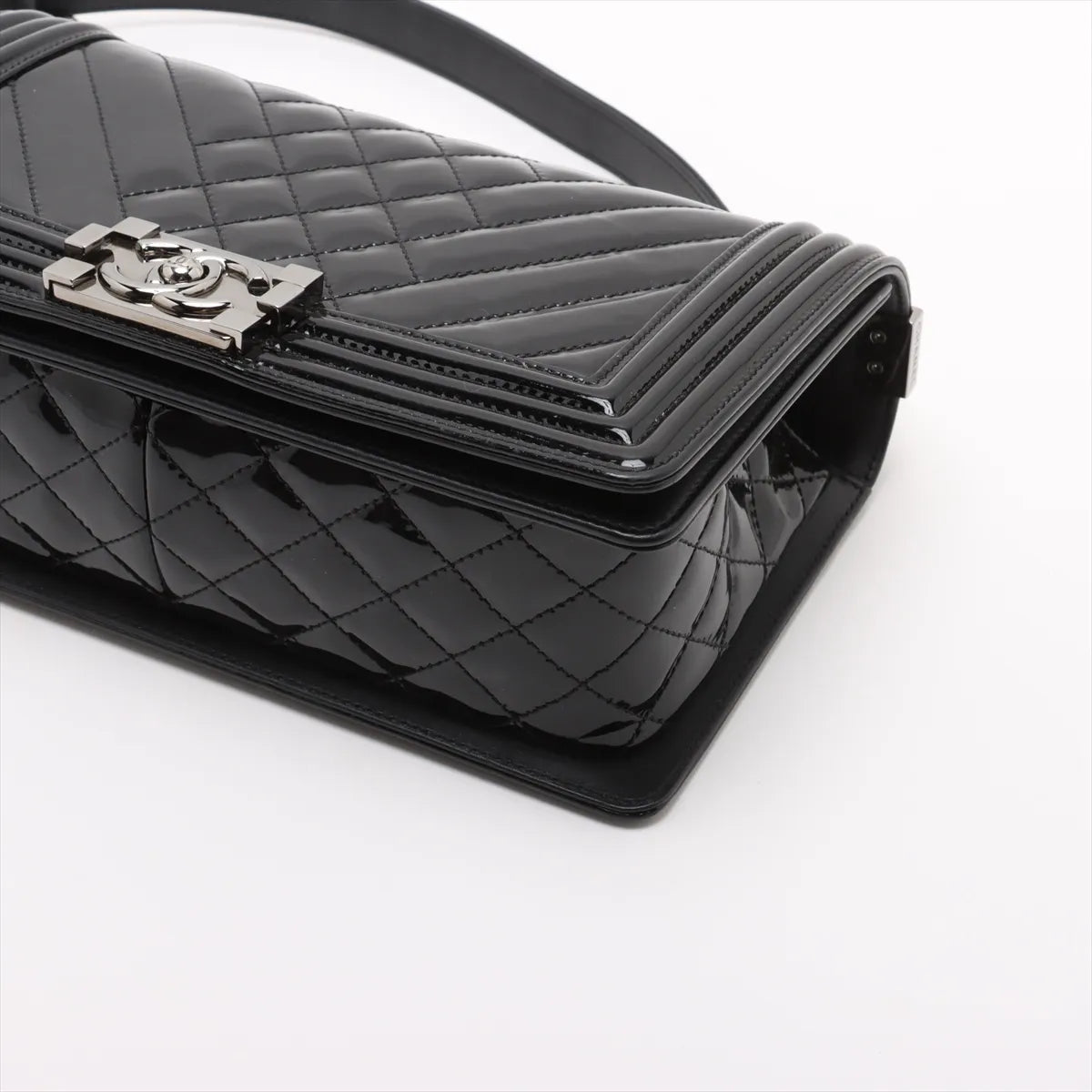 Chanel Boy Chanel 25 Patent Leather Chain Shoulder Bag Black