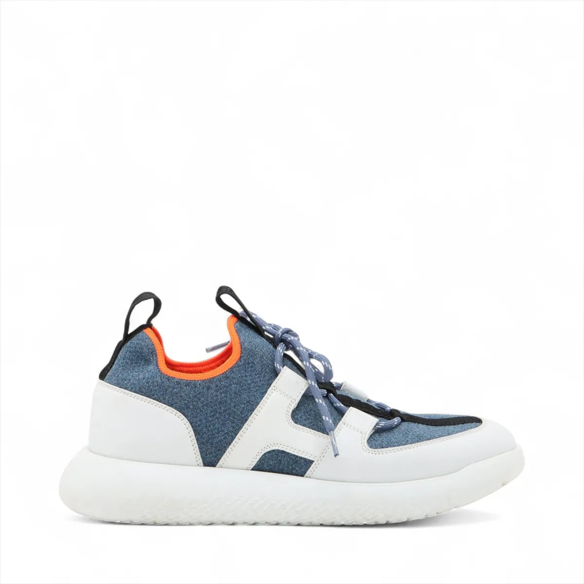 Hermes Duel Knit × Leather Sneakers Blue x White
